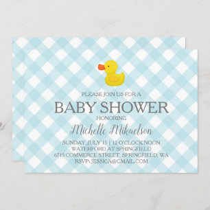 Blue Gingham Rubber Duckie Baby Shower Invitation