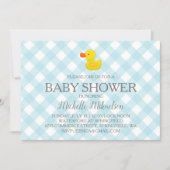 Blue Gingham Rubber Duckie Baby Shower Invitation (Front)