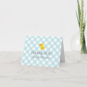 Blue Gingham Rubber Duckie Baby Shower Letterpress Thank You Card
