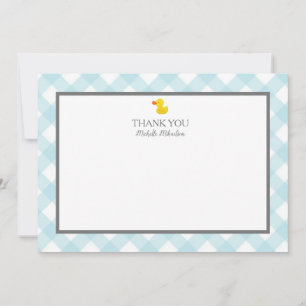 Blue Gingham Rubber Duckie Baby Shower Thank You Card