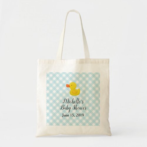 Blue Gingham Rubber Duckie Baby Shower Tote Bag