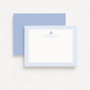 Blue Gingham Sailboat Nursery Note Card