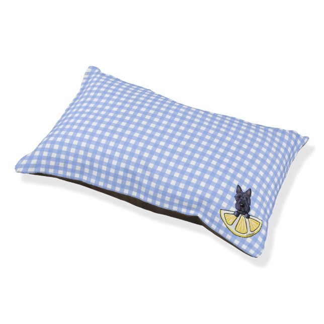 Blue Gingham Scottie Lemon Pet Bed (Angled)