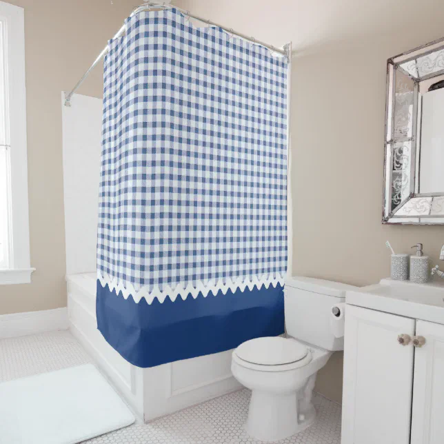 Blue Gingham Shower Curtain Zazzle