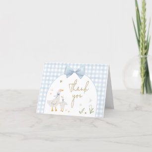 Blue Gingham Silly Goose Baby Shower Letterpress Thank You Card