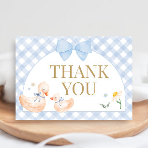 Blue Gingham Silly Goose Baby Shower Thank You Card