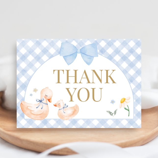 Blue Gingham Silly Goose Baby Shower Thank You Card (Little Silly Goose Baby Shower Thank you Card)