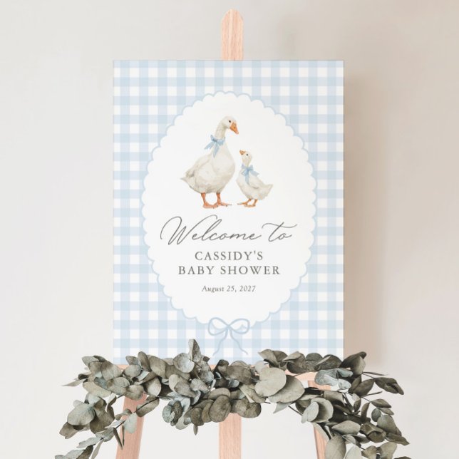 Blue Gingham Silly Goose Baby Shower Welcome Sign (Creator Uploaded)