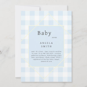 Blue Gingham Simple Baby Shower Invitation