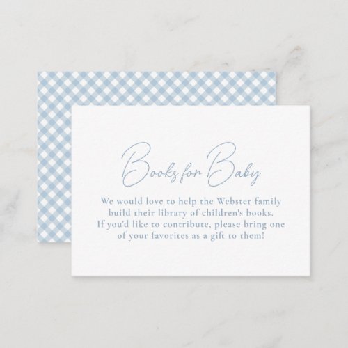 Blue gingham simple cute books for baby shower enclosure card