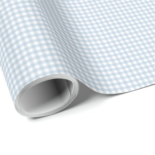 Blue gingham simple cute small checks plaid wrapping paper