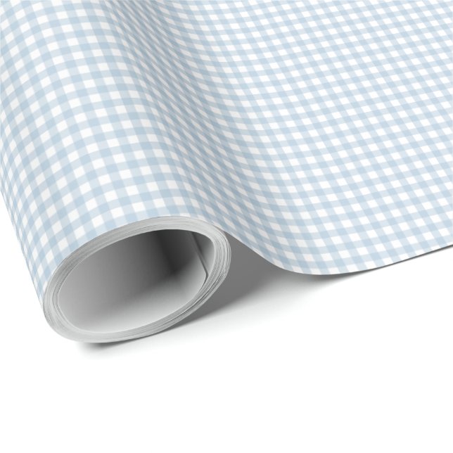 Blue gingham simple cute small checks plaid wrapping paper (Roll Corner)
