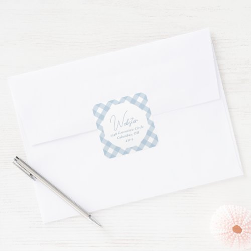 Blue gingham simple return address square sticker