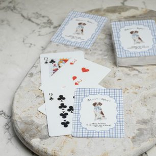 Blue Gingham   Spaniel Dog Illustration Wedding Poker Cards