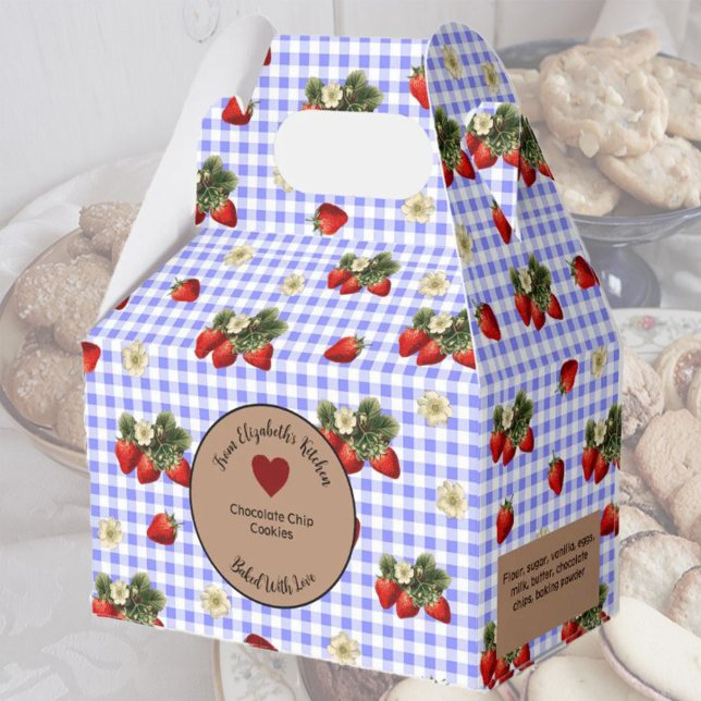 Blue Gingham Strawberries Food Gift Favor Boxes (Creator Uploaded)
