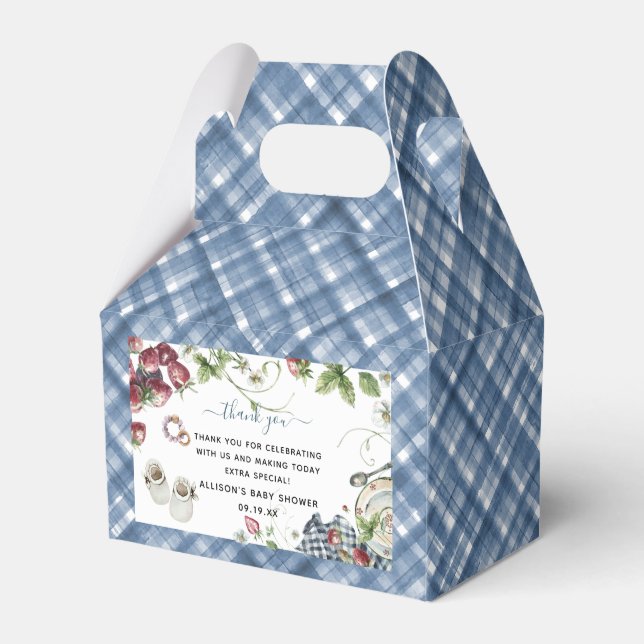 Blue Gingham | Summer Picnic Baby Shower Favor Boxes (Front Side)