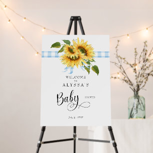 Blue Gingham Sunflower Baby Shower Welcome Foam Board