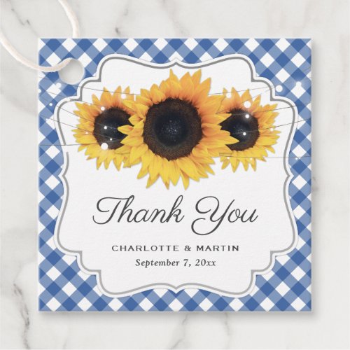 Blue Gingham Sunflower Wedding Thank You Favor Tags