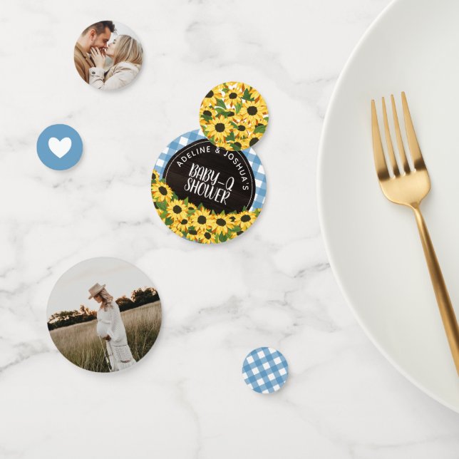 Blue Gingham & Sunflowers Baby-Q Shower Confetti (Group)