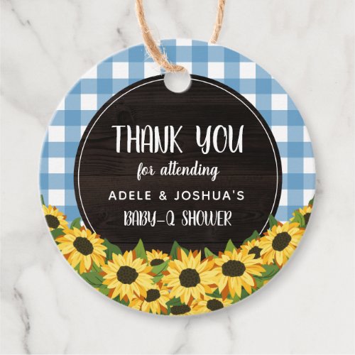 Blue Gingham  Sunflowers Baby_Q Shower Thank You Favor Tags