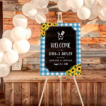 Blue Gingham Sunflowers Baby-Q Shower Welcome Foam