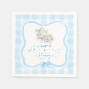 Blue Gingham Tea Party Boy Baby Shower Napkins