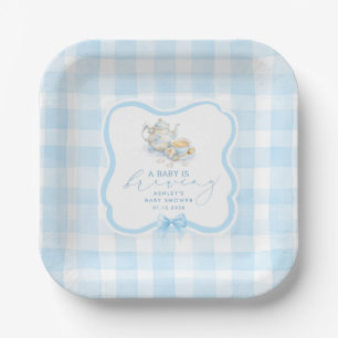 Blue Gingham Tea Party Boy Baby Shower Paper Plates