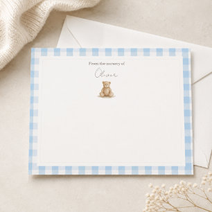 Blue Gingham Teddy Bear Baby Nursery Note Card