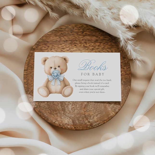 Blue Gingham Teddy Bear Baby Shower Book Request Enclosure Card (Creator Uploaded)