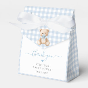 Blue Gingham Teddy Bear Baby Shower  Favor Boxes