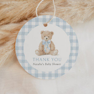 Blue Gingham Teddy Bear Baby Shower Favor Tags