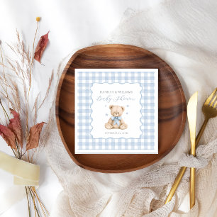 Blue Gingham Teddy Bear Baby Shower Napkins