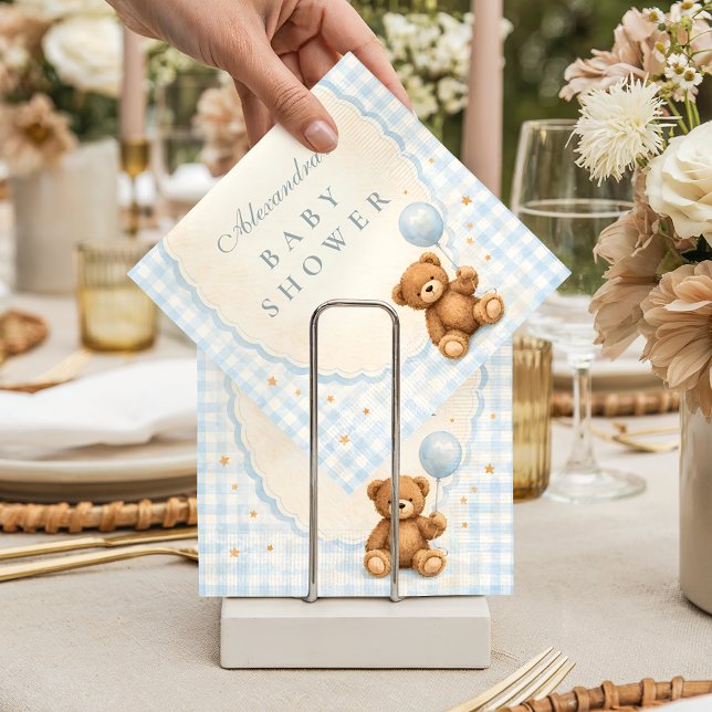 Blue Gingham Teddy Bear Baby Shower Napkins (Creator Uploaded)