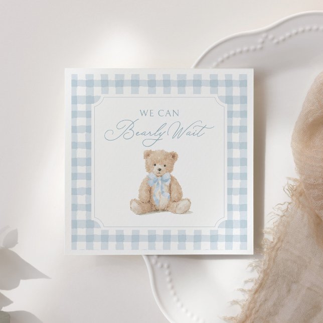 Blue Gingham Teddy Bear Baby Shower Napkins (Creator Uploaded)
