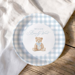 Blue Gingham Teddy Bear Baby Shower Paper Plates
