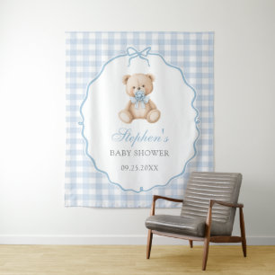 Blue Gingham Teddy Bear Baby Shower  Tapestry
