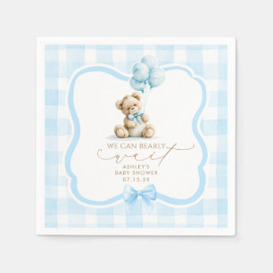 Blue Gingham Teddy Bear Boy Baby Shower Napkins