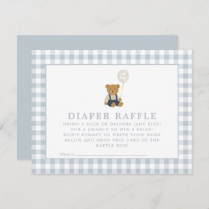 Blue Gingham Teddy Bear diaper raffle card