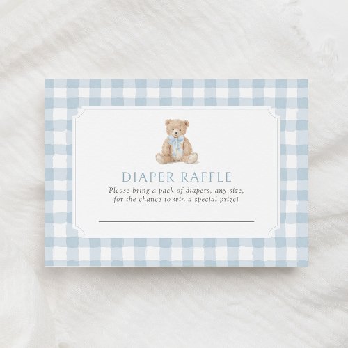 Blue Gingham Teddy Bear Diaper Raffle Ticket