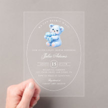 Blue Gingham Teddy Bear Neutral Baby Shower