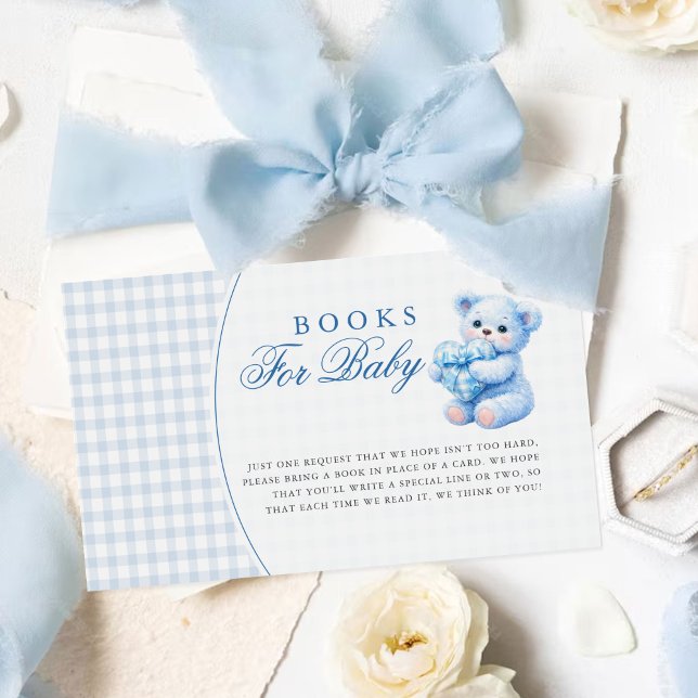 Blue Gingham Teddy Bear Neutral Baby Shower Enclosure Card (Creator Uploaded)