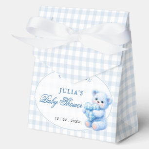 Blue Gingham Teddy Bear Neutral Baby Shower Favor Boxes