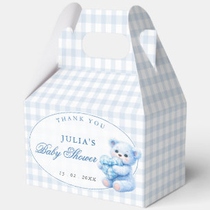 Blue Gingham Teddy Bear Neutral Baby Shower Favor Boxes