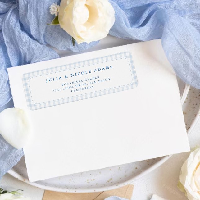 Blue Gingham Teddy Bear Neutral Baby Shower Label (Creator Uploaded)