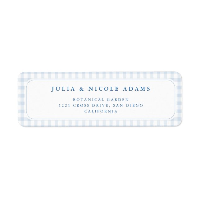 Blue Gingham Teddy Bear Neutral Baby Shower Label (Front)