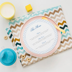 Blue Gingham Teddy Bear Neutral Baby Shower Menu