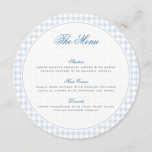 Blue Gingham Teddy Bear Neutral Baby Shower Menu (Front)
