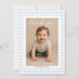 Blue Gingham Teddy Bear Neutral Baby Shower Note Card