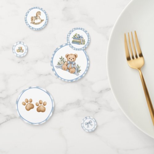 Blue Gingham Teddy Bear Table Confetti