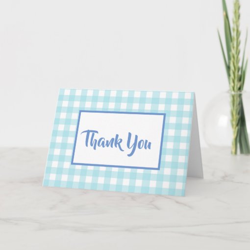 Blue Gingham Thank You Card Zazzle
